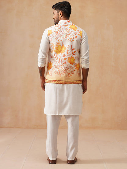 Silk Blend Kurta Pyjama Set With Printed Jacket