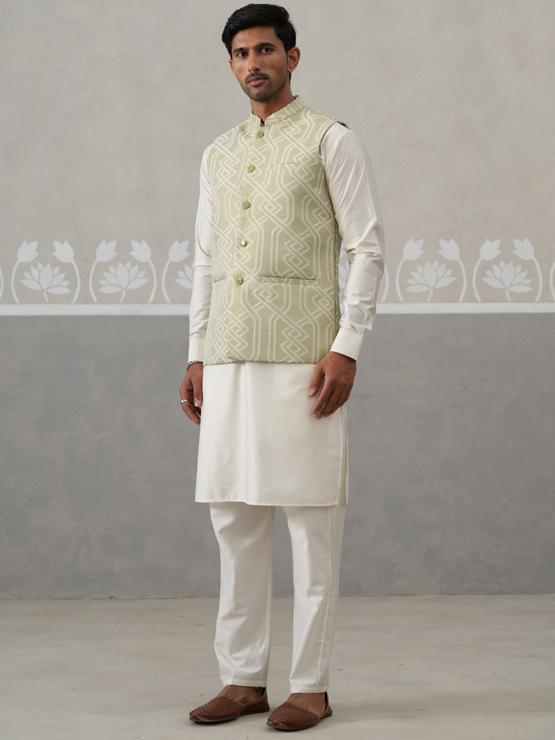 Embroidered Nehru Jacket With Kurta Pyjama