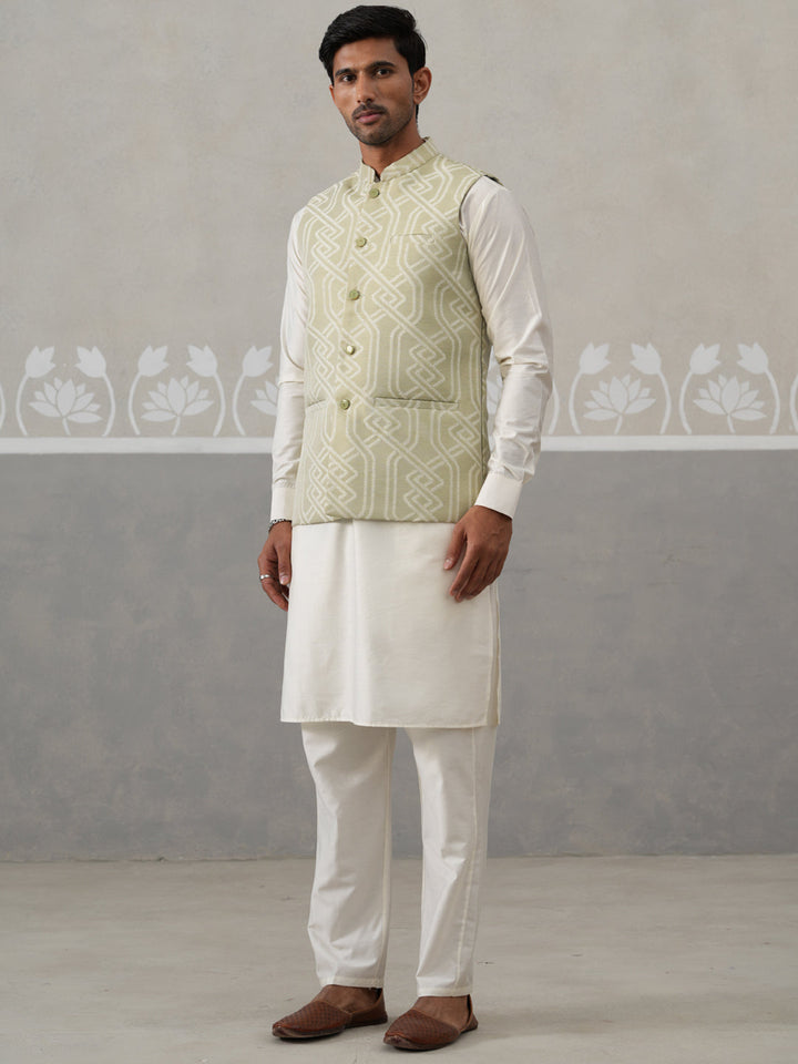 Embroidered Nehru Jacket With Kurta Pyjama