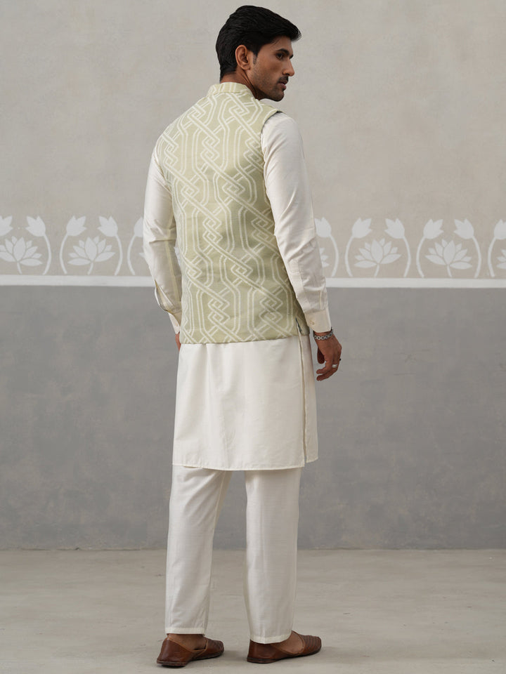 Embroidered Nehru Jacket With Kurta Pyjama