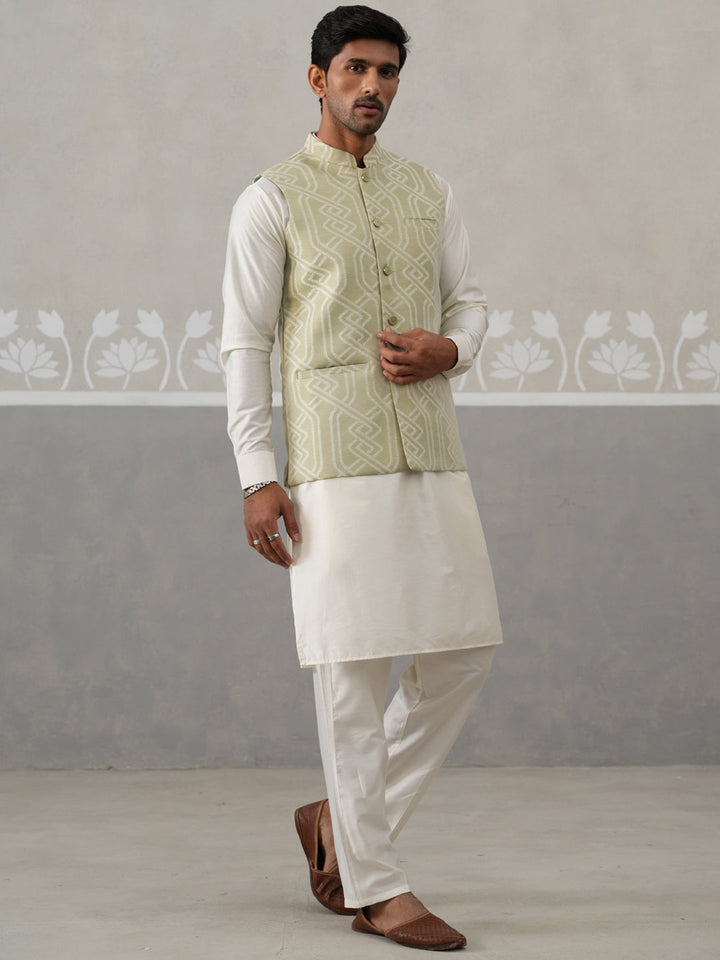 Embroidered Nehru Jacket With Kurta Pyjama