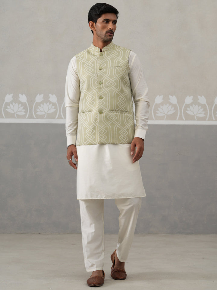 Embroidered Nehru Jacket With Kurta Pyjama