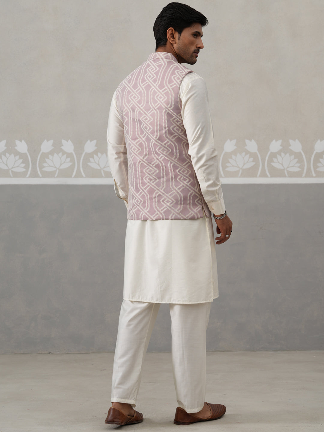 Embroidered Nehru Jacket With Kurta Pyjama