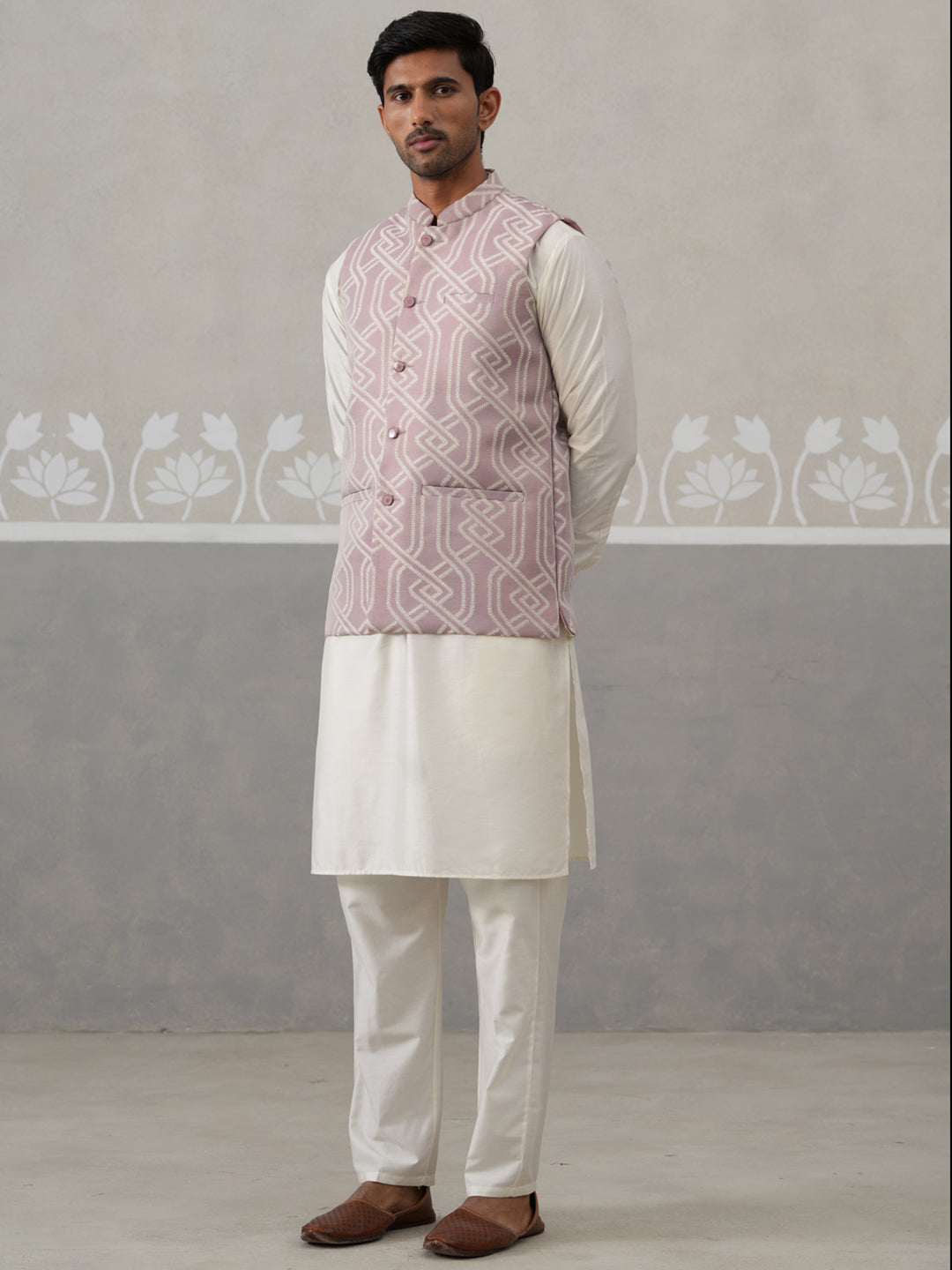 Embroidered Nehru Jacket With Kurta Pyjama