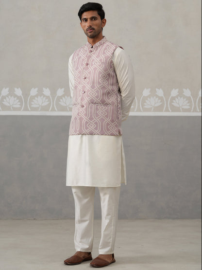 Embroidered Nehru Jacket With Kurta Pyjama