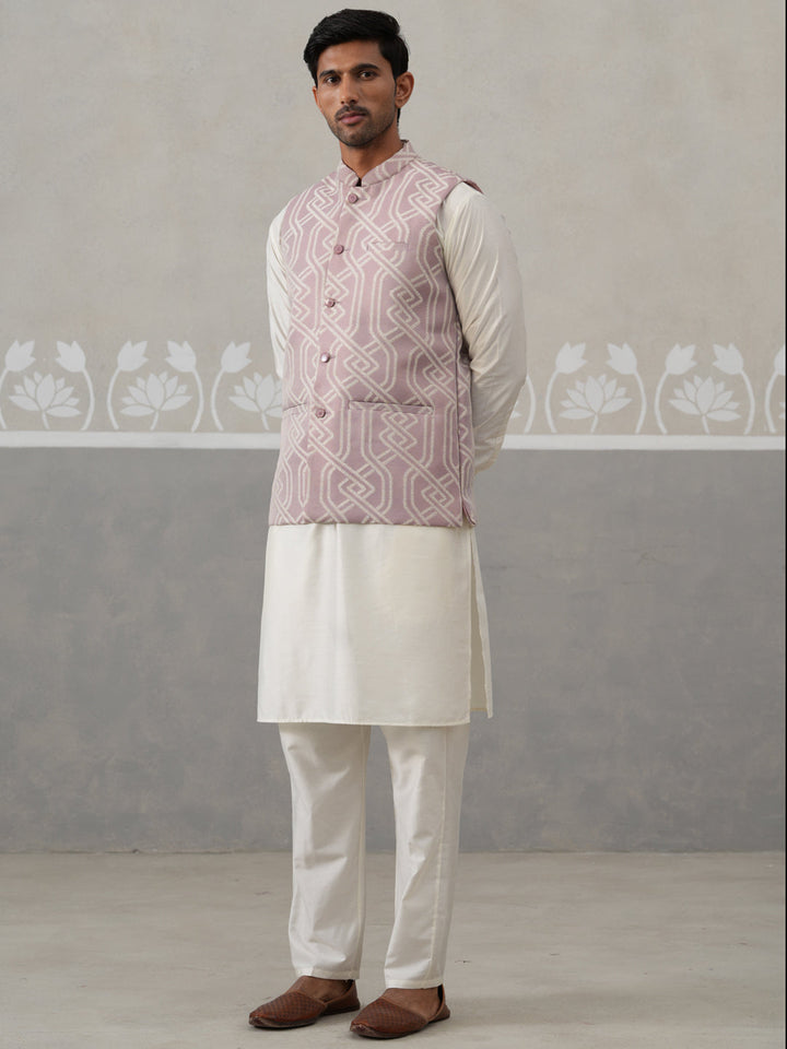 Embroidered Nehru Jacket With Kurta Pyjama