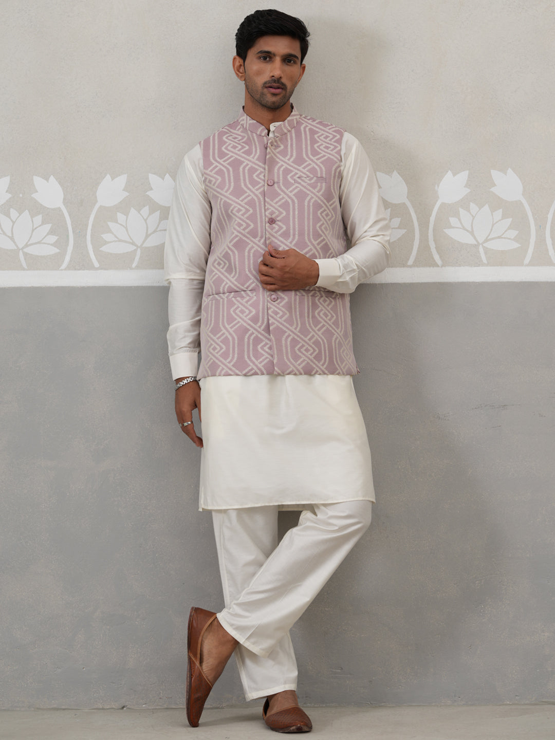 Embroidered Nehru Jacket With Kurta Pyjama