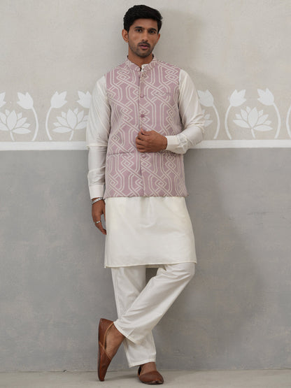 Embroidered Nehru Jacket With Kurta Pyjama