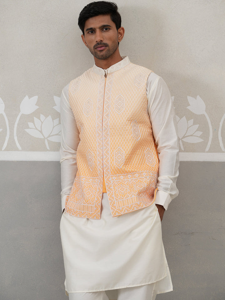 Embroidered Silk Blend Nehru Jacket Kurta Set