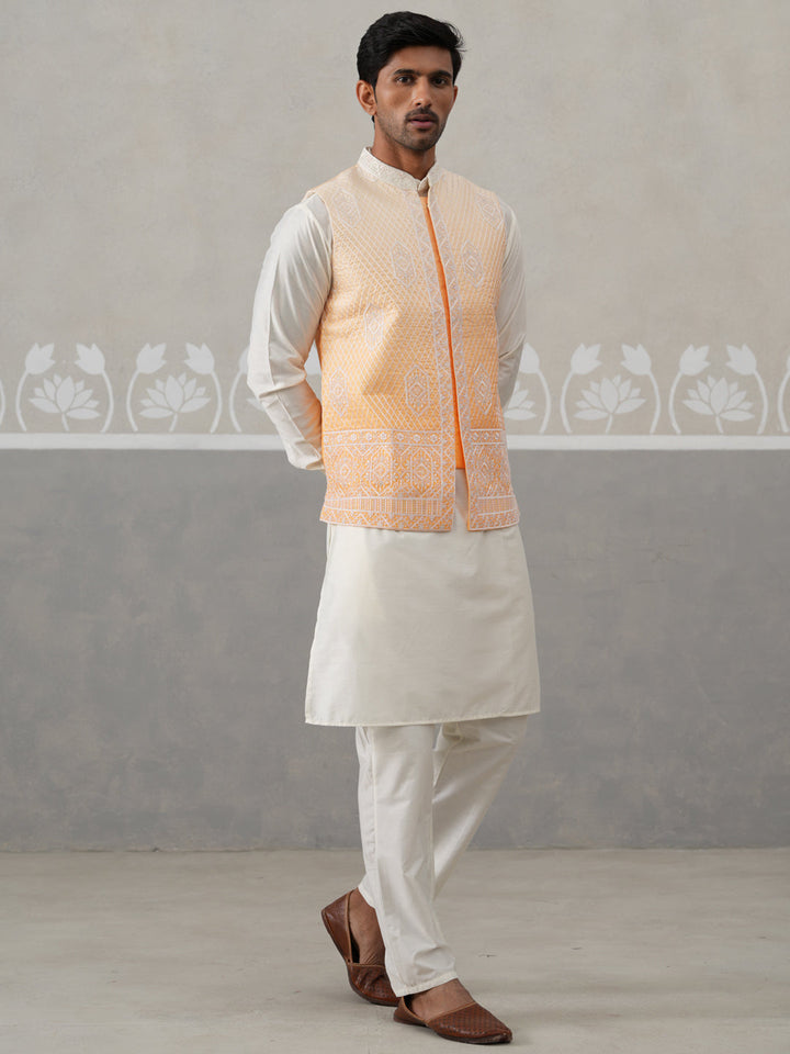 Embroidered Silk Blend Nehru Jacket Kurta Set