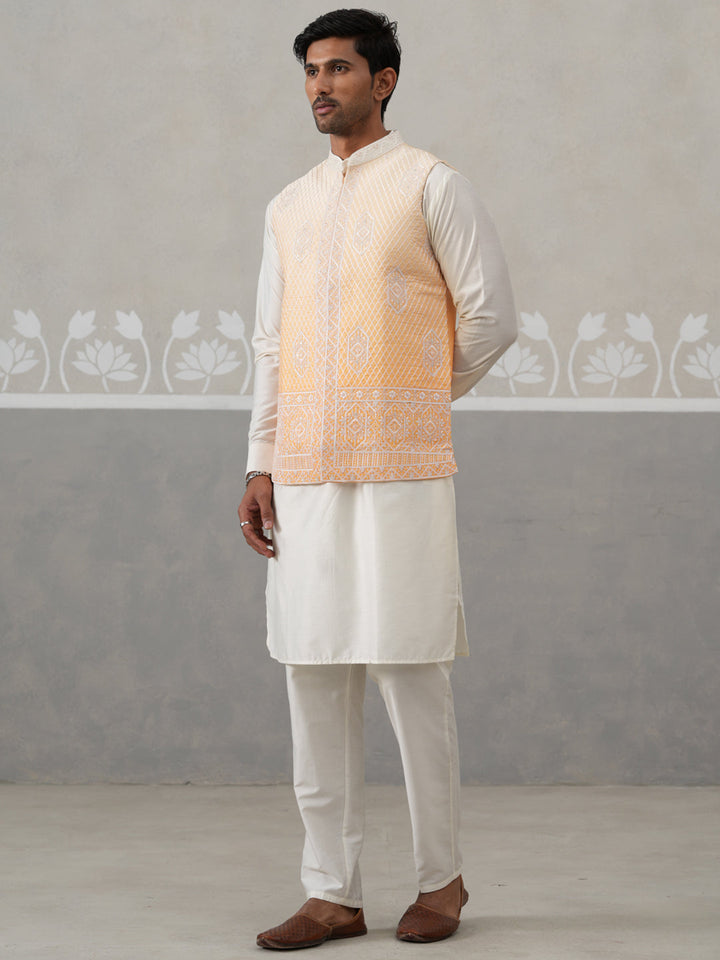 Embroidered Silk Blend Nehru Jacket Kurta Set