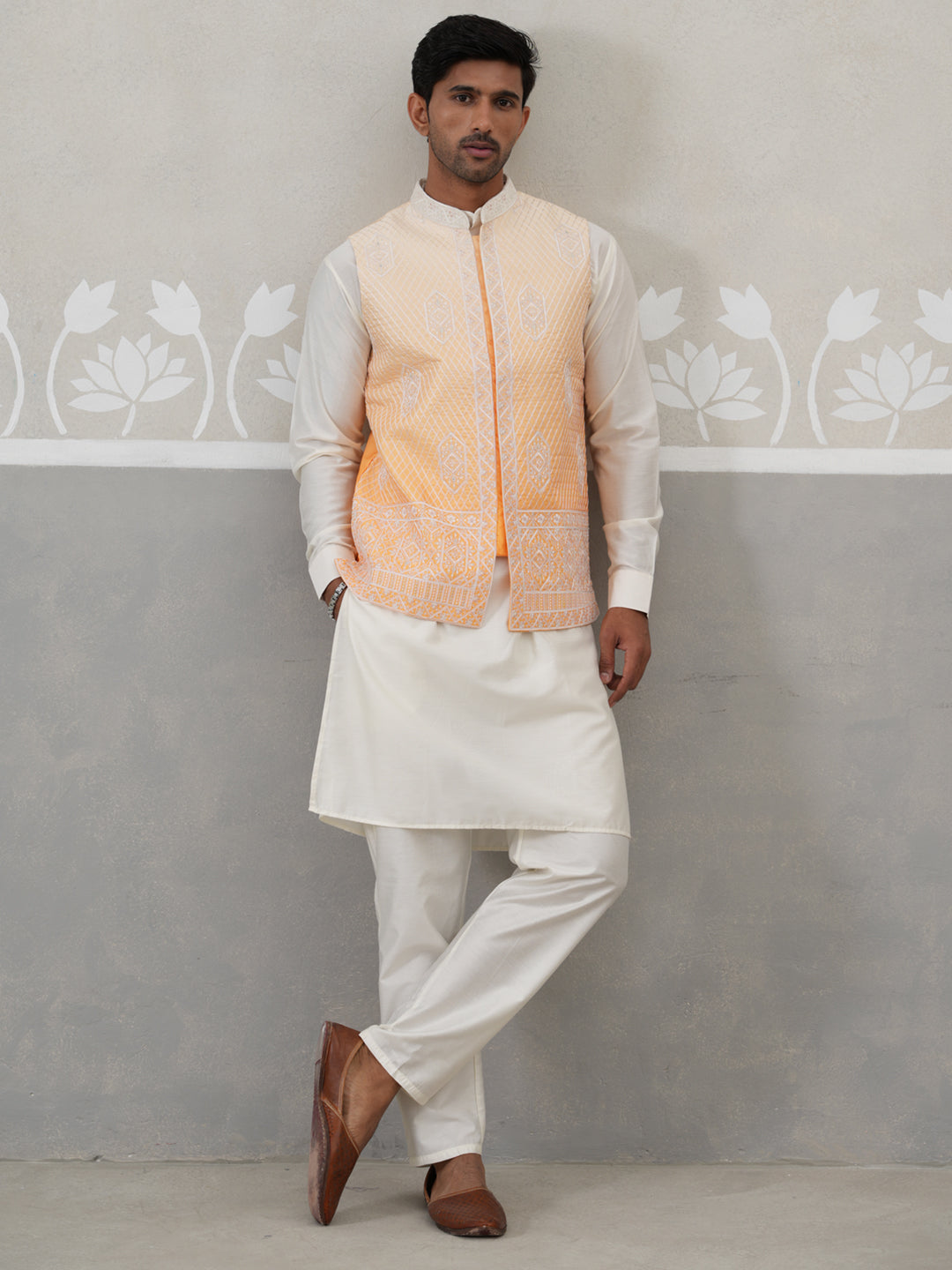 Embroidered Silk Blend Nehru Jacket Kurta Set