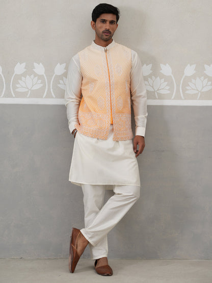 Embroidered Silk Blend Nehru Jacket Kurta Set