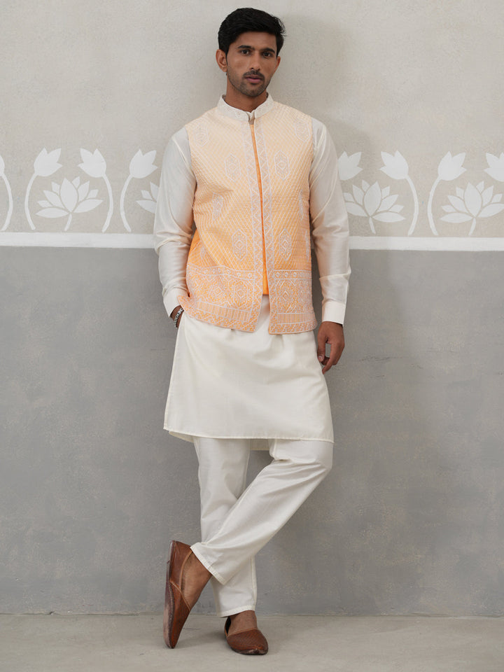 Embroidered Silk Blend Nehru Jacket Kurta Set