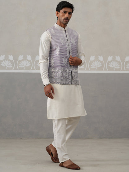 Embroidered Silk Blend Nehru Jacket Kurta Set