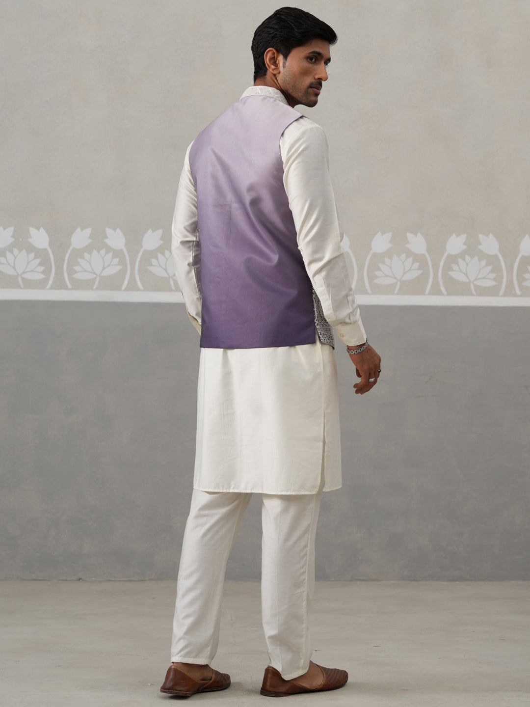 Embroidered Silk Blend Nehru Jacket Kurta Set