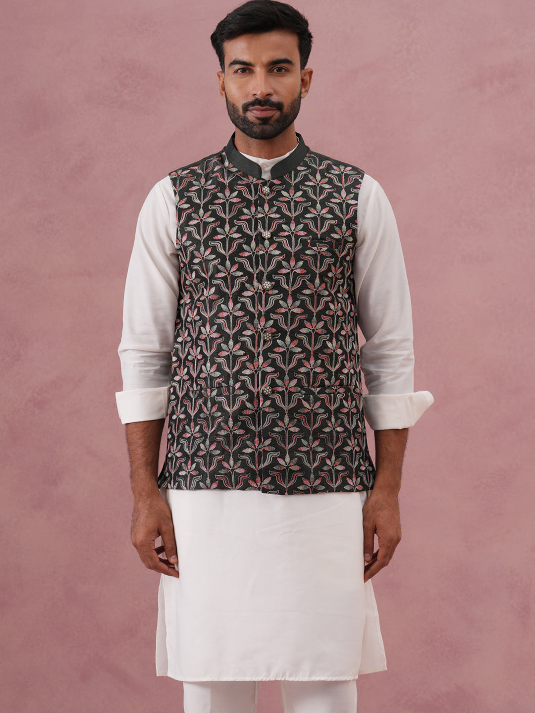 Festive Embroidered Nehru Jacket With Classic Kurta Pyjama