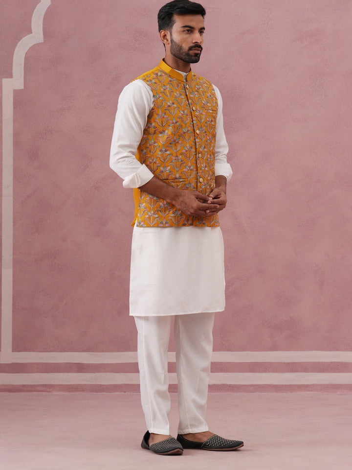 Festive Embroidered Nehru Jacket With Classic Kurta Pyjama