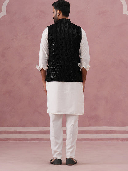 Luxury Velvet Nehru Jacket Paired With Solid Kurta Pyjama