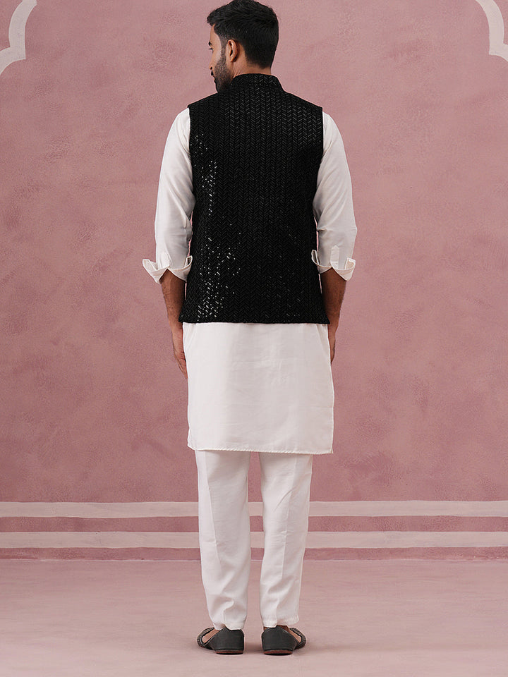 Luxury Velvet Nehru Jacket Paired With Solid Kurta Pyjama