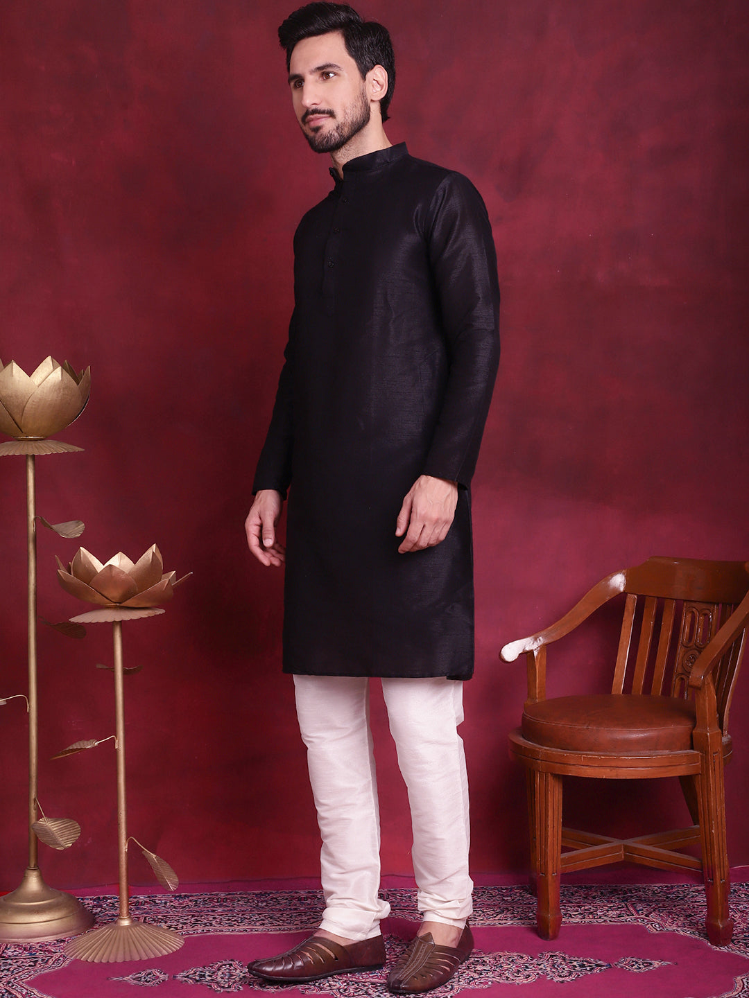 Woven Design Nehru Jacket With Kurta Pyjama Set