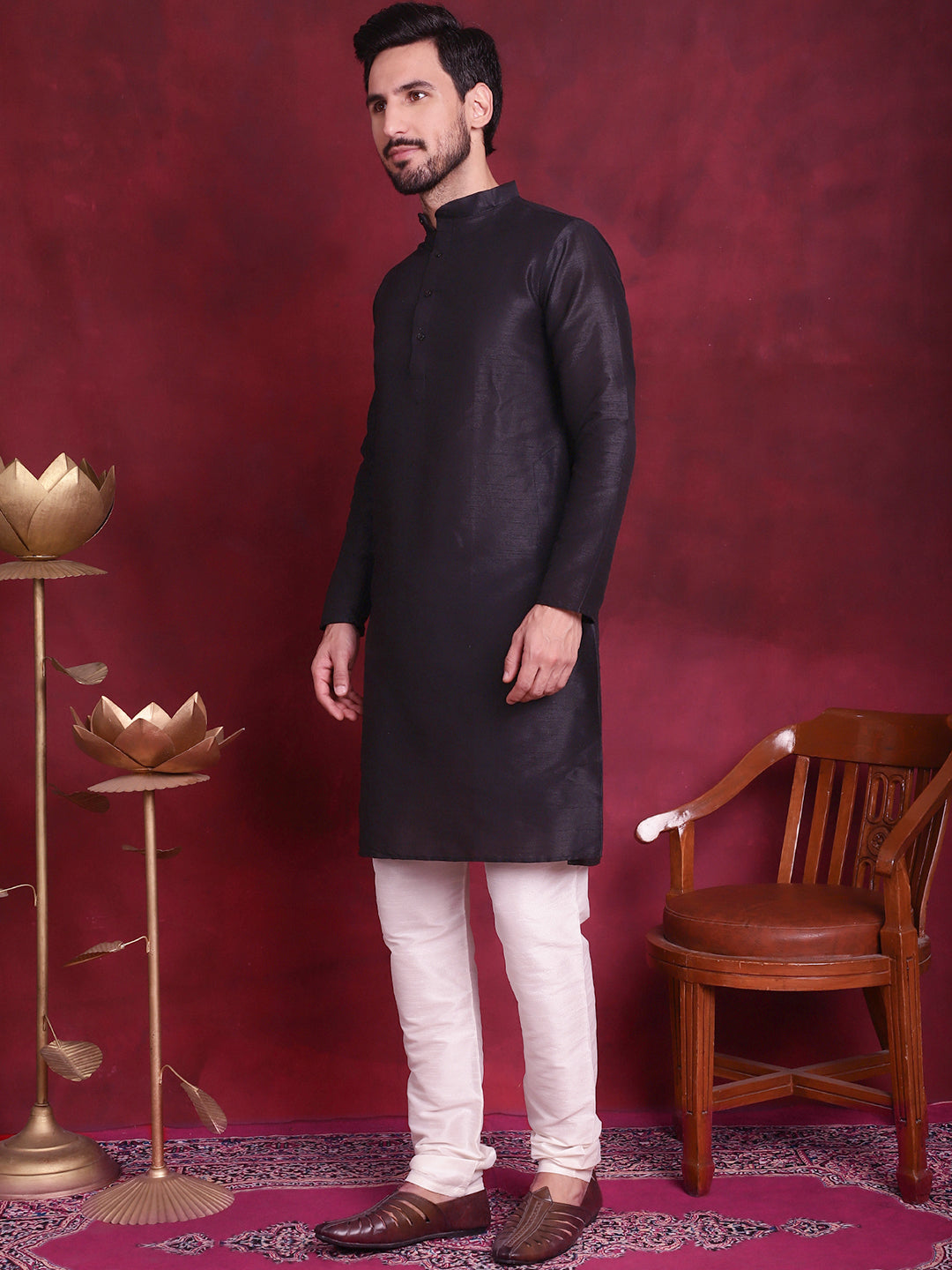 Woven Design Nehru Jacket With Kurta Pyjama Set