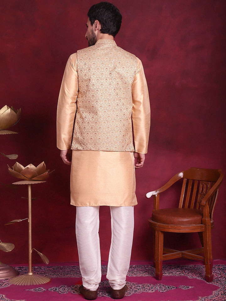 Woven Design Nehru Jacket With Kurta Pyjama Set