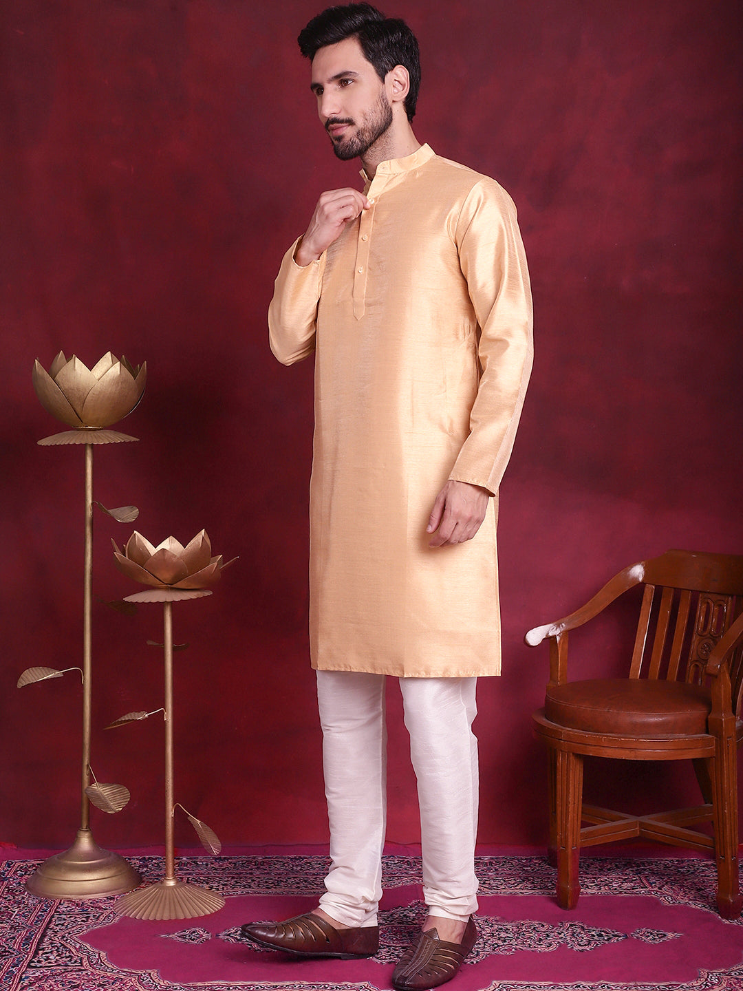 Woven Design Nehru Jacket With Kurta Pyjama Set