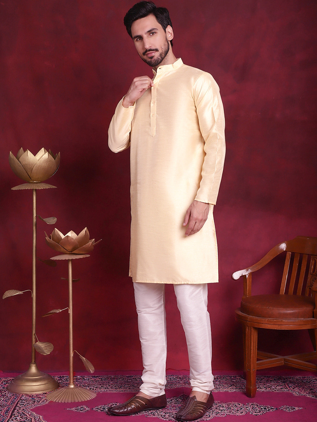Woven Design Nehru Jacket With Kurta Pyjama Set