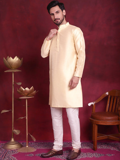 Woven Design Nehru Jacket With Kurta Pyjama Set