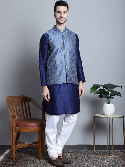 Men'S Printed Nehru Jacket With Kurta Pyjama Set