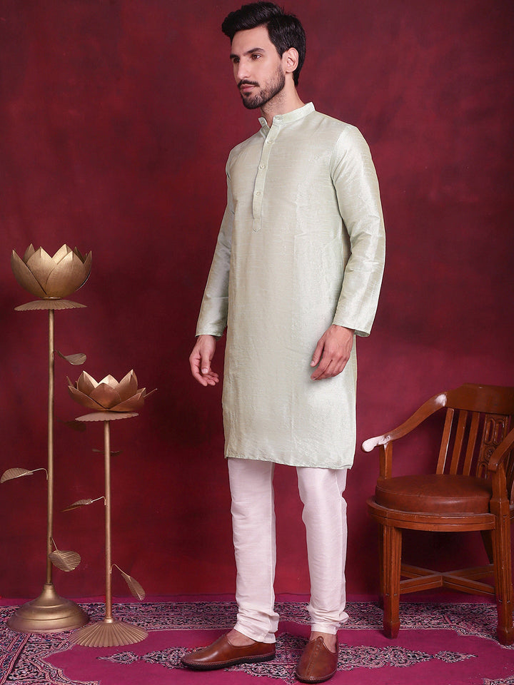 Woven Design Nehru Jacket With Kurta Pyjama Set