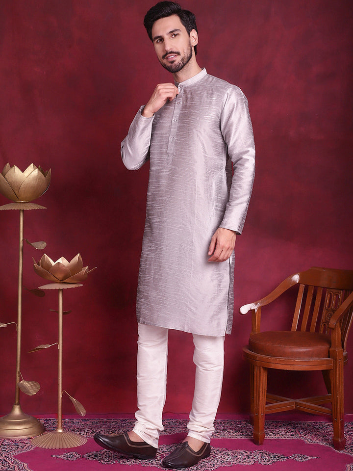 Woven Design Nehru Jacket With Kurta Pyjama Set