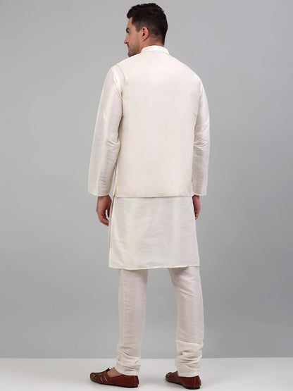 Men'S Embroidered Nehru Jacket With Solid Kurta Pyjama Set.