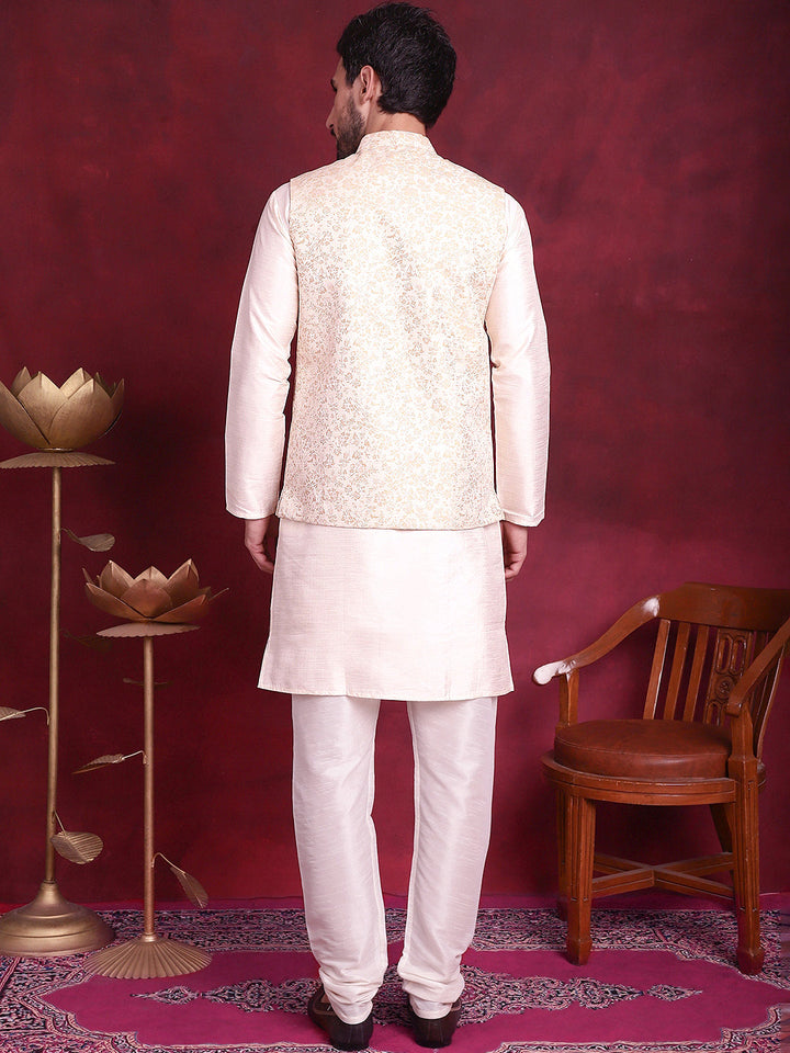 Woven Design Nehru Jacket With Kurta Pyjama Set