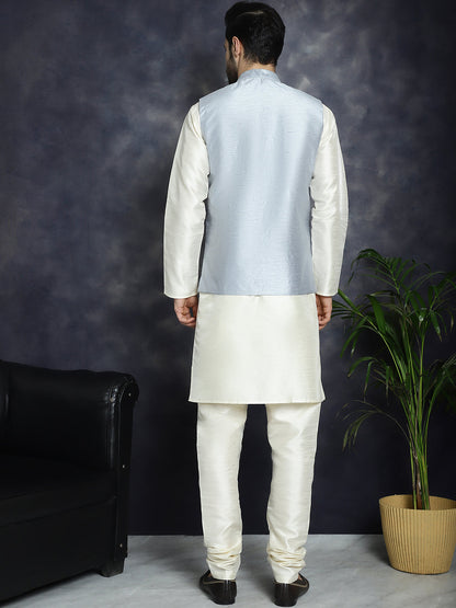Men'S Sequins And Embroidered Nehru Jacket With Solid Kurta Pyjama.