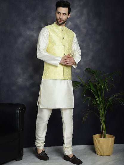 Men'S Sequins And Embroidered Nehru Jacket With Solid Kurta Pyjama.
