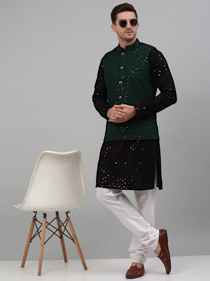 Sequin And Embroidered Nehru Jacket With Kurta Pyjama