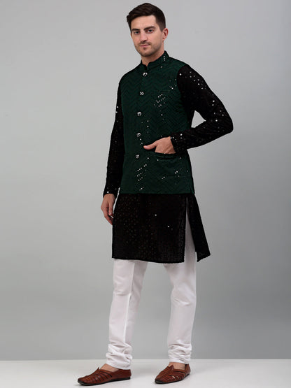 Sequin And Embroidered Nehru Jacket With Kurta Pyjama