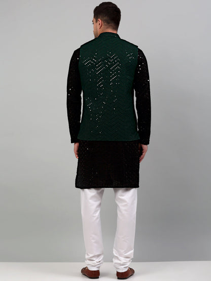 Sequin And Embroidered Nehru Jacket With Kurta Pyjama