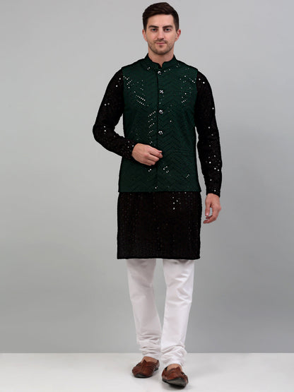 Sequin And Embroidered Nehru Jacket With Kurta Pyjama