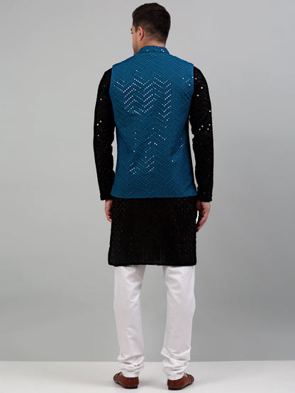 Sequin And Embroidered Nehru Jacket With Kurta Pyjama