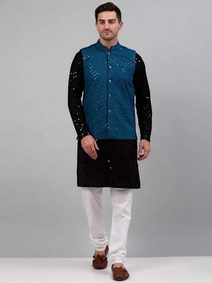 Sequin And Embroidered Nehru Jacket With Kurta Pyjama