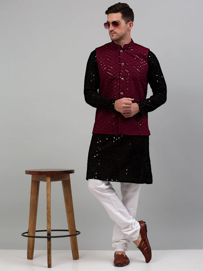 Sequin And Embroidered Nehru Jacket With Kurta Pyjama