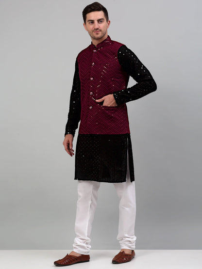 Sequin And Embroidered Nehru Jacket With Kurta Pyjama