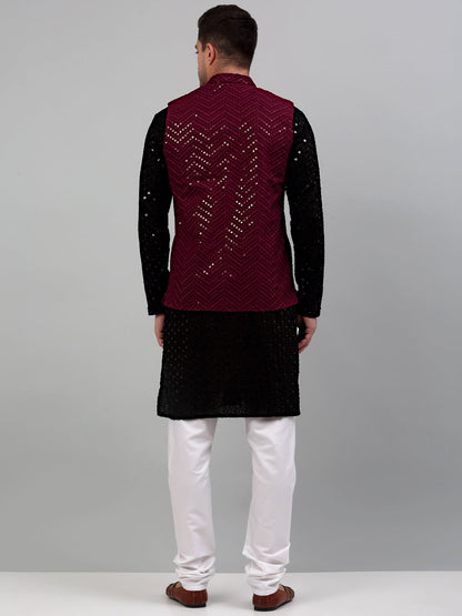 Sequin And Embroidered Nehru Jacket With Kurta Pyjama