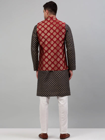 Men'S Printed Nehru Jacket With Kurta Pyjama Set