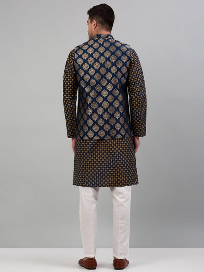 Men'S Printed Nehru Jacket With Kurta Pyjama Set