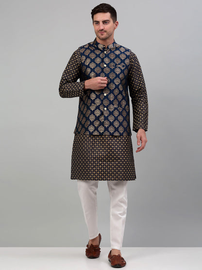 Men'S Printed Nehru Jacket With Kurta Pyjama Set