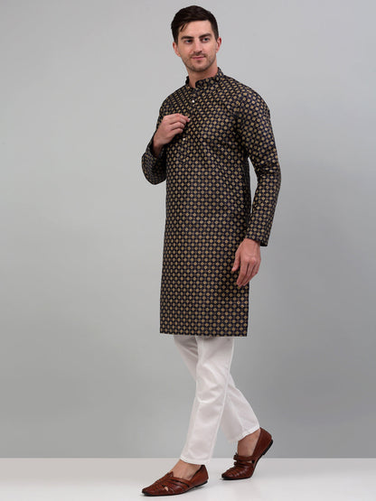 Men'S Printed Nehru Jacket With Kurta Pyjama Set
